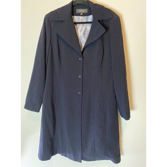 Signature By Larry Levine Navy Blue Button-Up Long Coat Blazer Size 16 - Picture 1 of 9